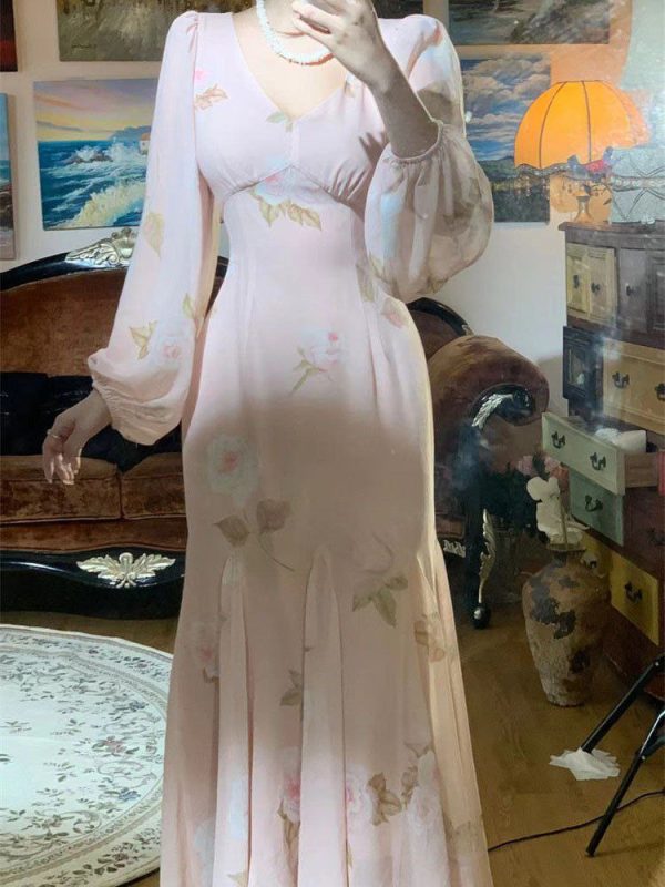 Pink floral long dress